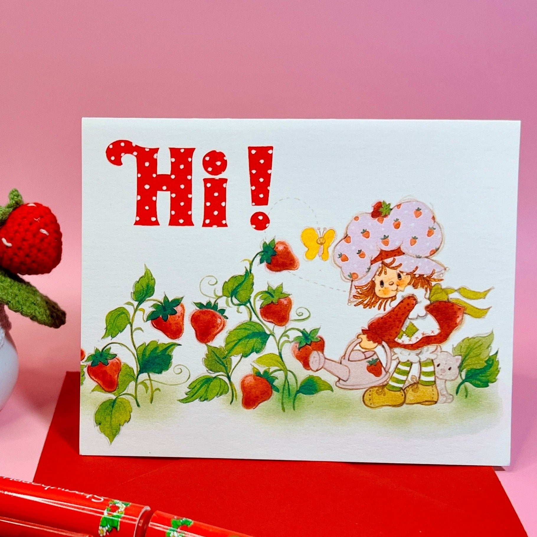 Vintage 1983 Strawberry Shortcake “Hi!” Note Card (blank inside) with Stickers and Envelope! - Dolly Magic