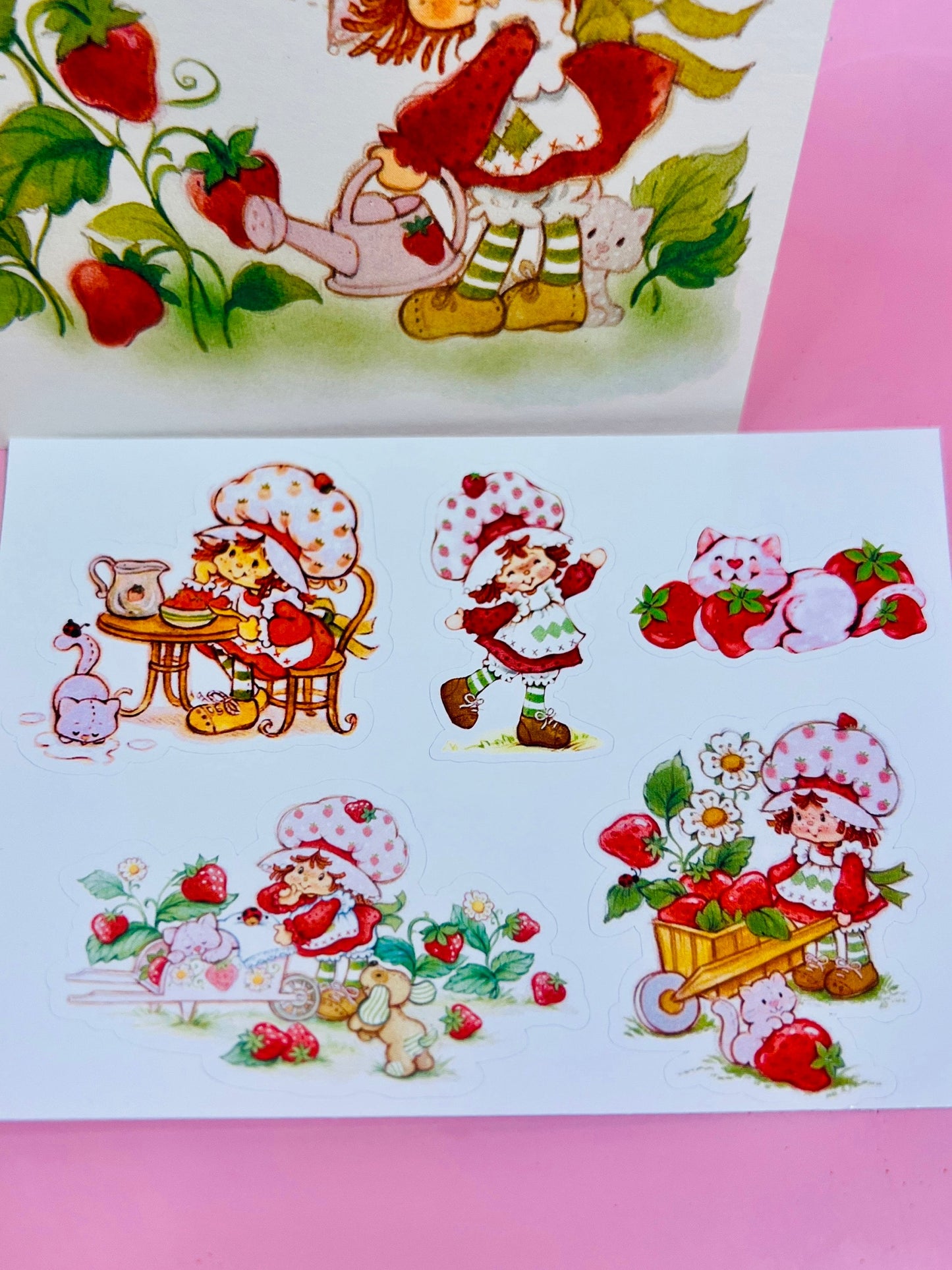 Vintage Strawberry Shortcake Stick On Patch & Stickers with Matching Vintage Card: Strawberry with Big Berry - Dolly Magic