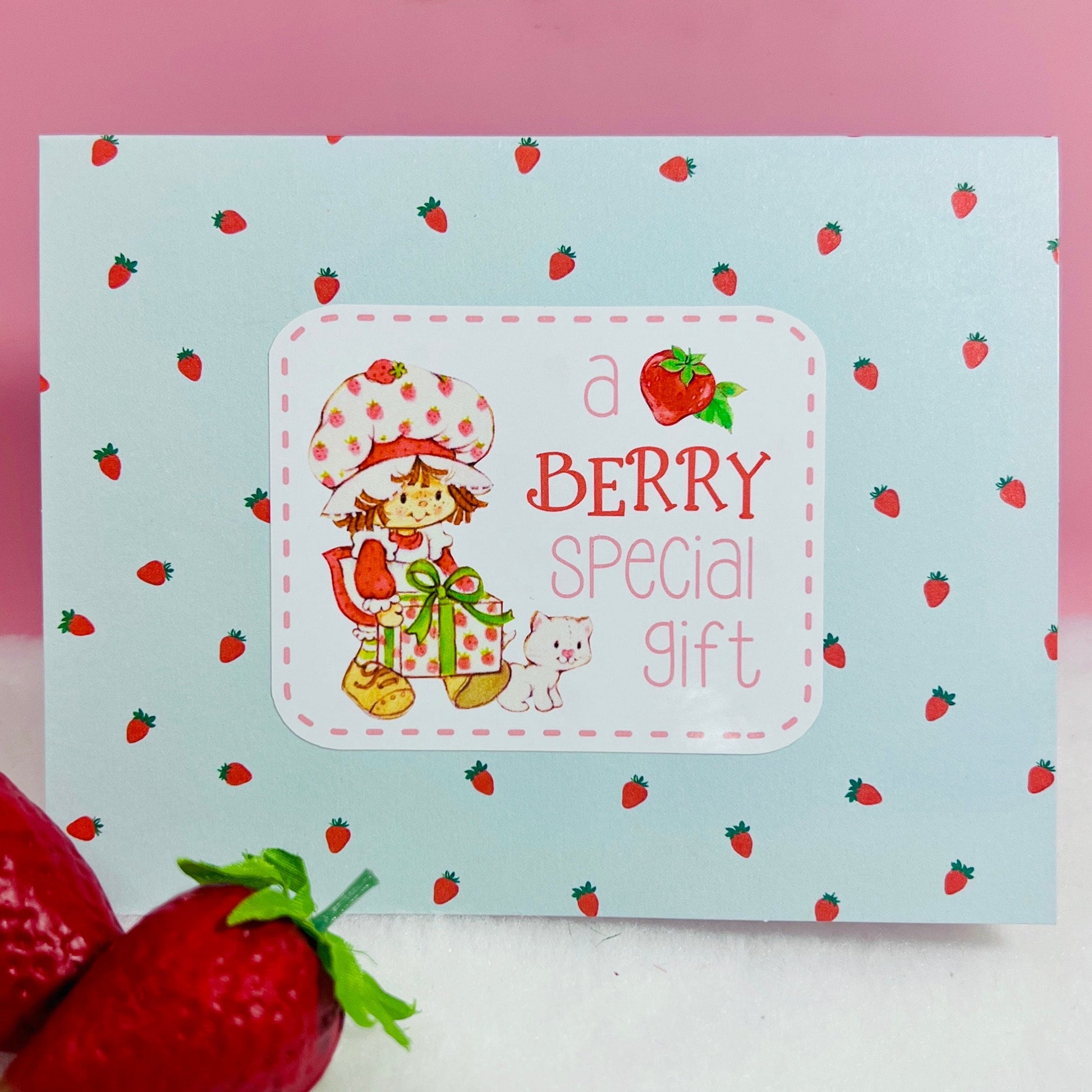 Vintage Strawberry Shortcake Stick On Patch & Stickers with Matching Card: Sleeping Strawberry - Dolly Magic