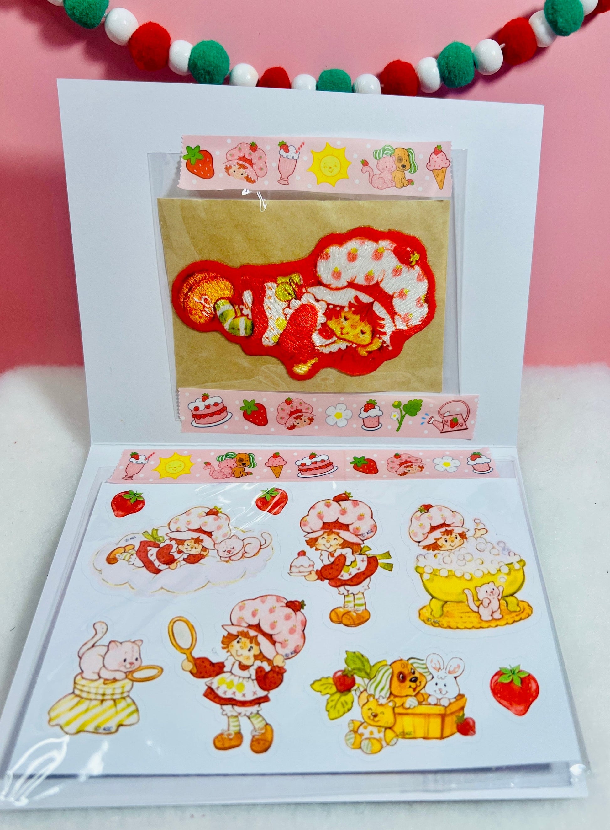 Vintage Strawberry Shortcake Stick On Patch & Stickers with Matching Card: Sleeping Strawberry - Dolly Magic