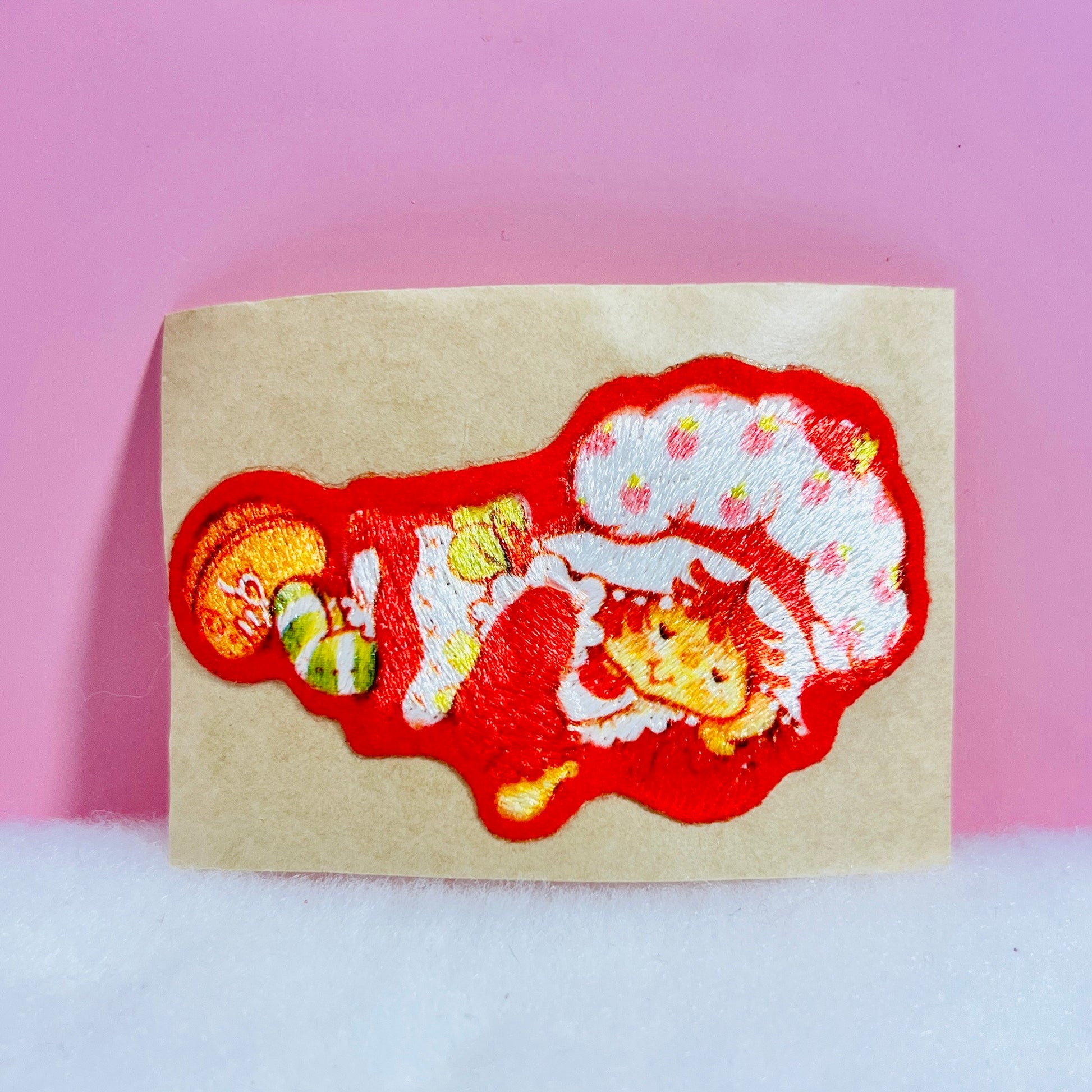 Vintage Strawberry Shortcake Stick On Patch & Stickers with Matching Card: Sleeping Strawberry - Dolly Magic