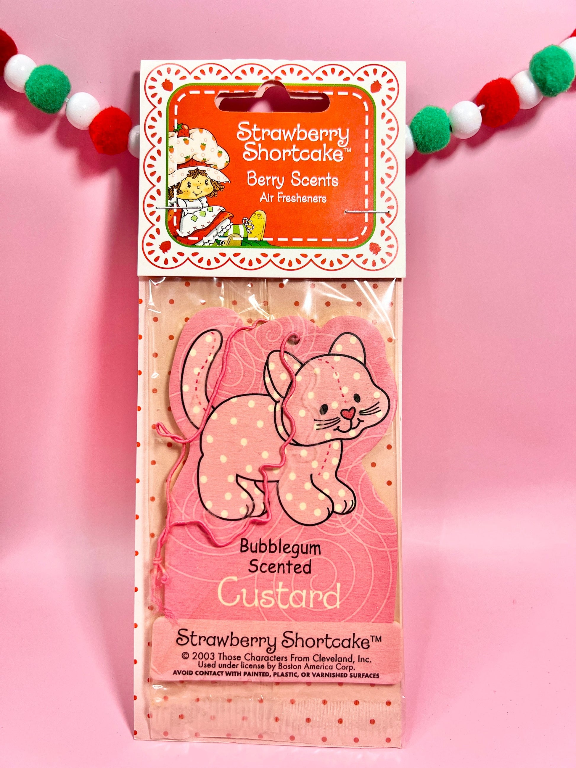 One (1) Vintage 2003 Strawberry Shortcake Air Freshener: Custard the Cat (Bubblegum Scented) - Dolly Magic