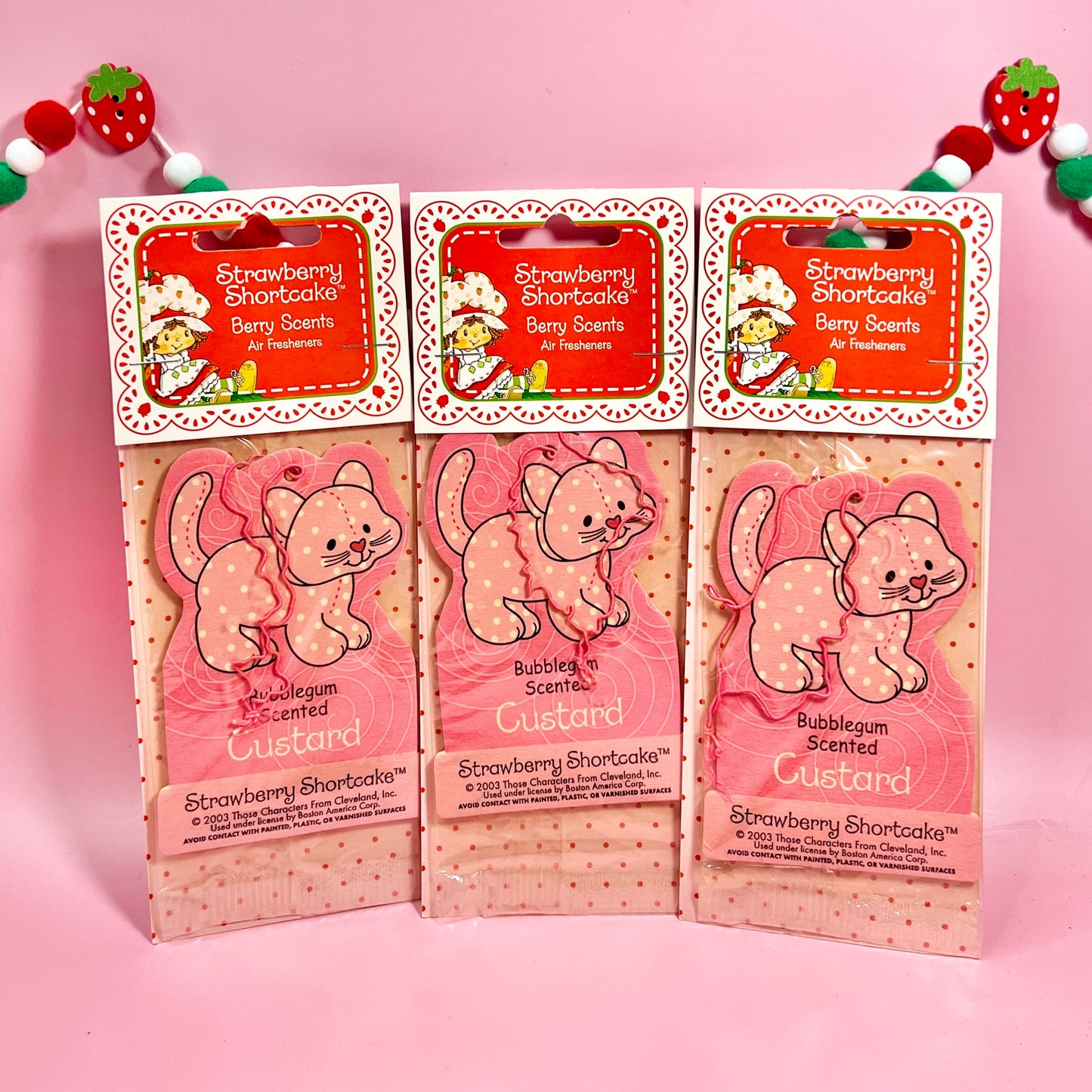 One (1) Vintage 2003 Strawberry Shortcake Air Freshener: Custard the Cat (Bubblegum Scented) - Dolly Magic