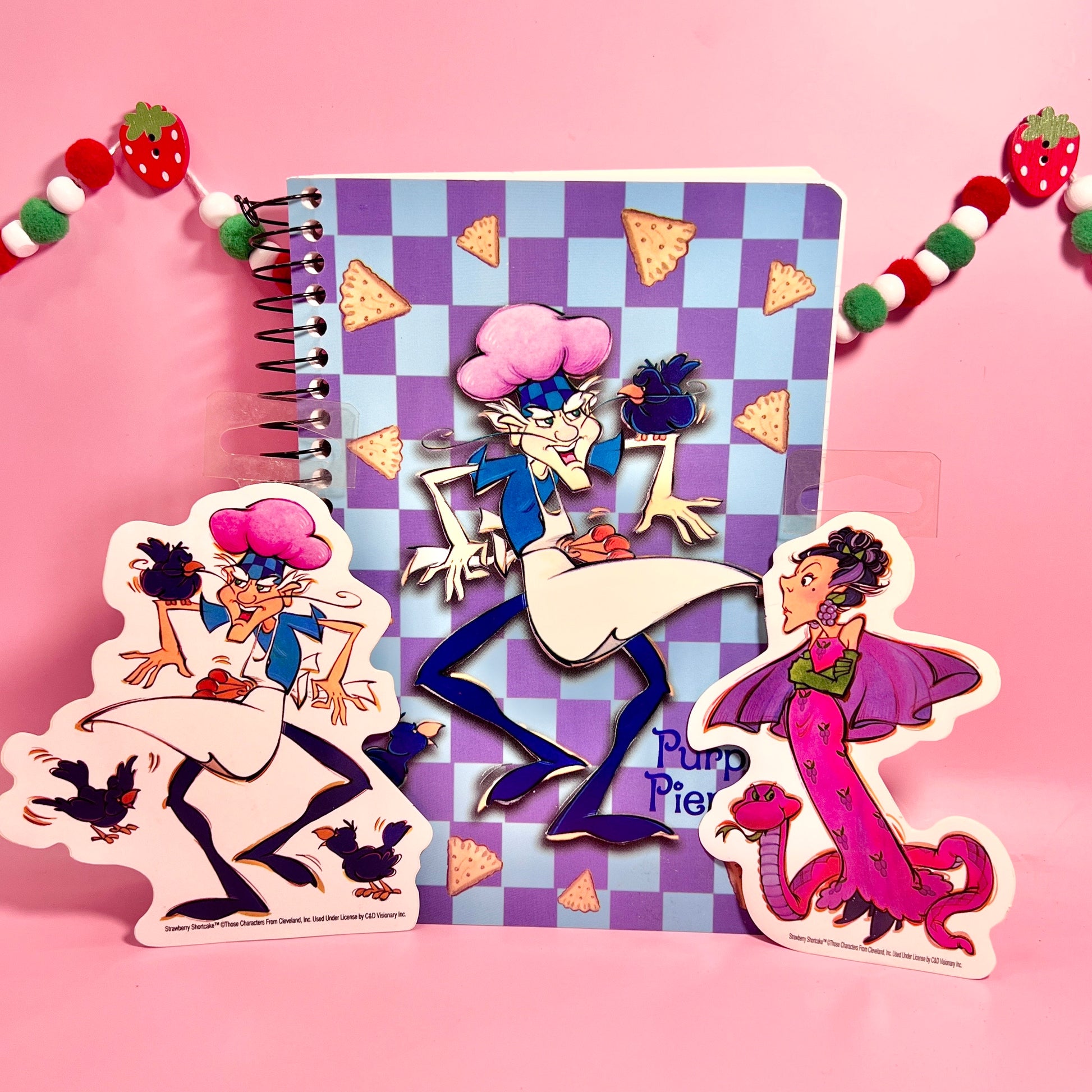 Vintage 2002 Strawberry Shortcake Purple Pieman & Sour Grapes Notebook and Sticker Set - Dolly Magic