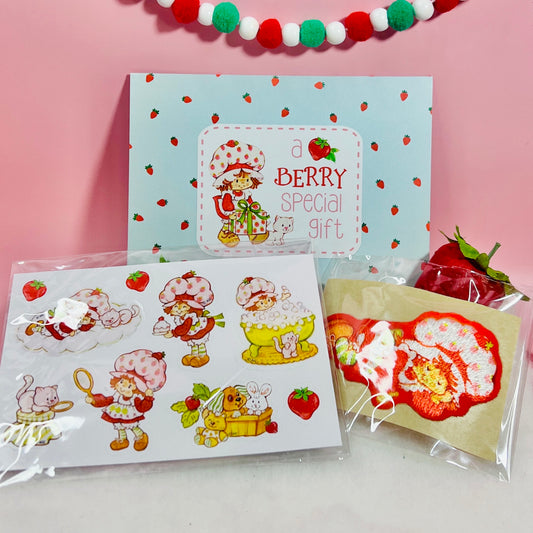 Vintage Strawberry Shortcake Stick On Patch & Stickers with Matching Card: Sleeping Strawberry - Dolly Magic