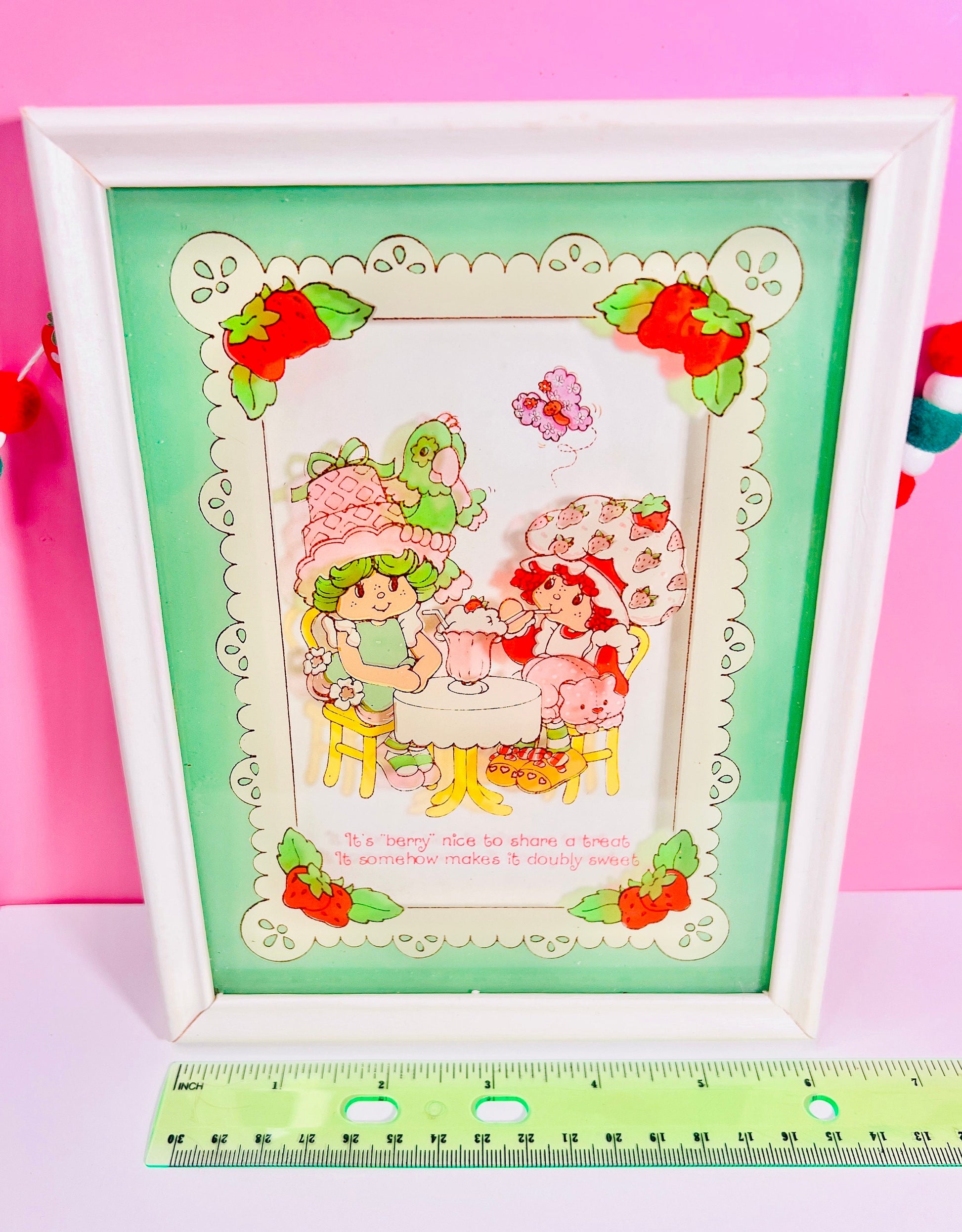 Vintage 1980 Strawberry Shortcake 3D Glass Framed “Friendship” Picture - Dolly Magic