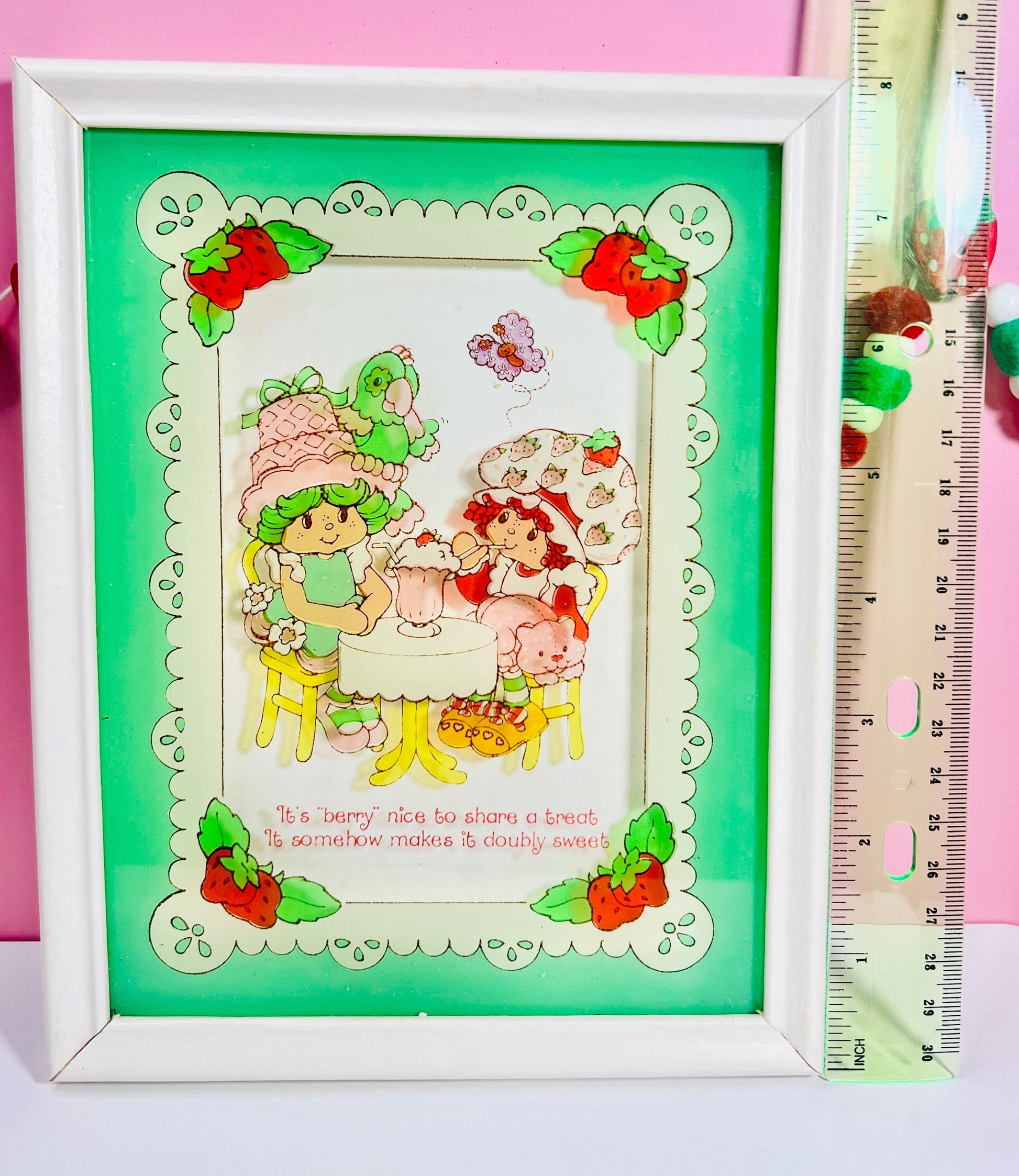 Vintage 1980 Strawberry Shortcake 3D Glass Framed “Friendship” Picture - Dolly Magic