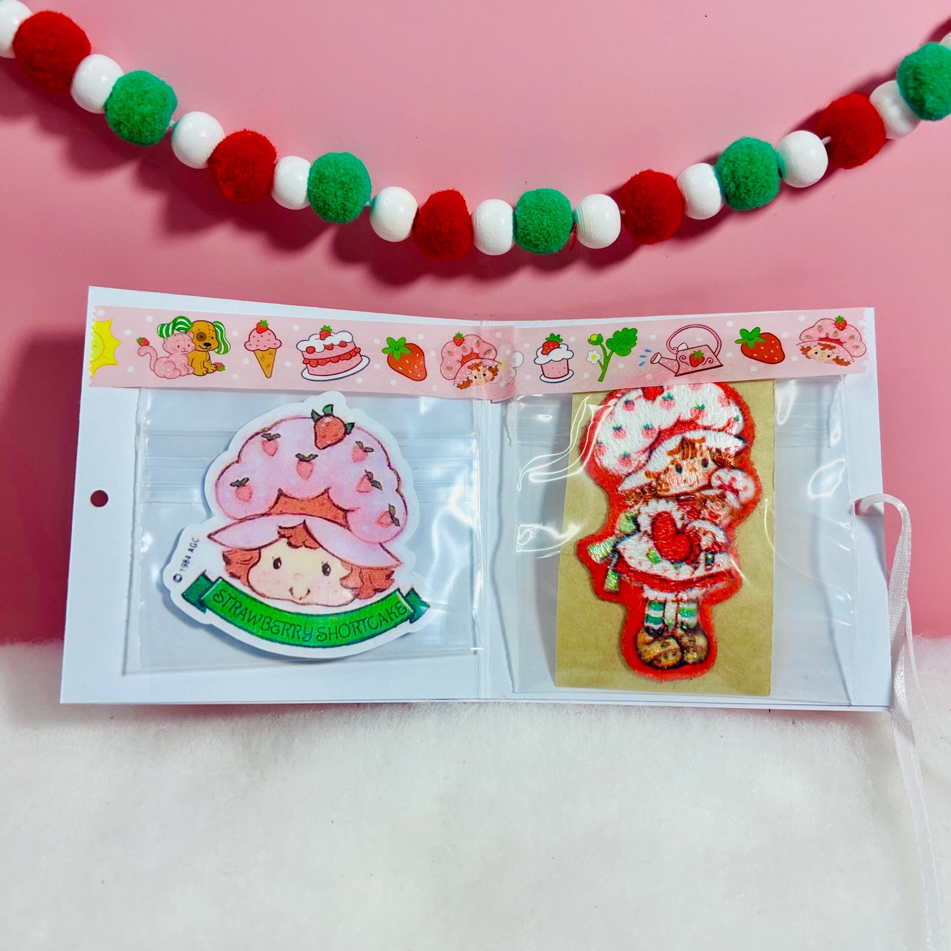 Vintage Strawberry Shortcake Stick On Patch & Sticker with Matching Card: Strawberry with Doll - Dolly Magic