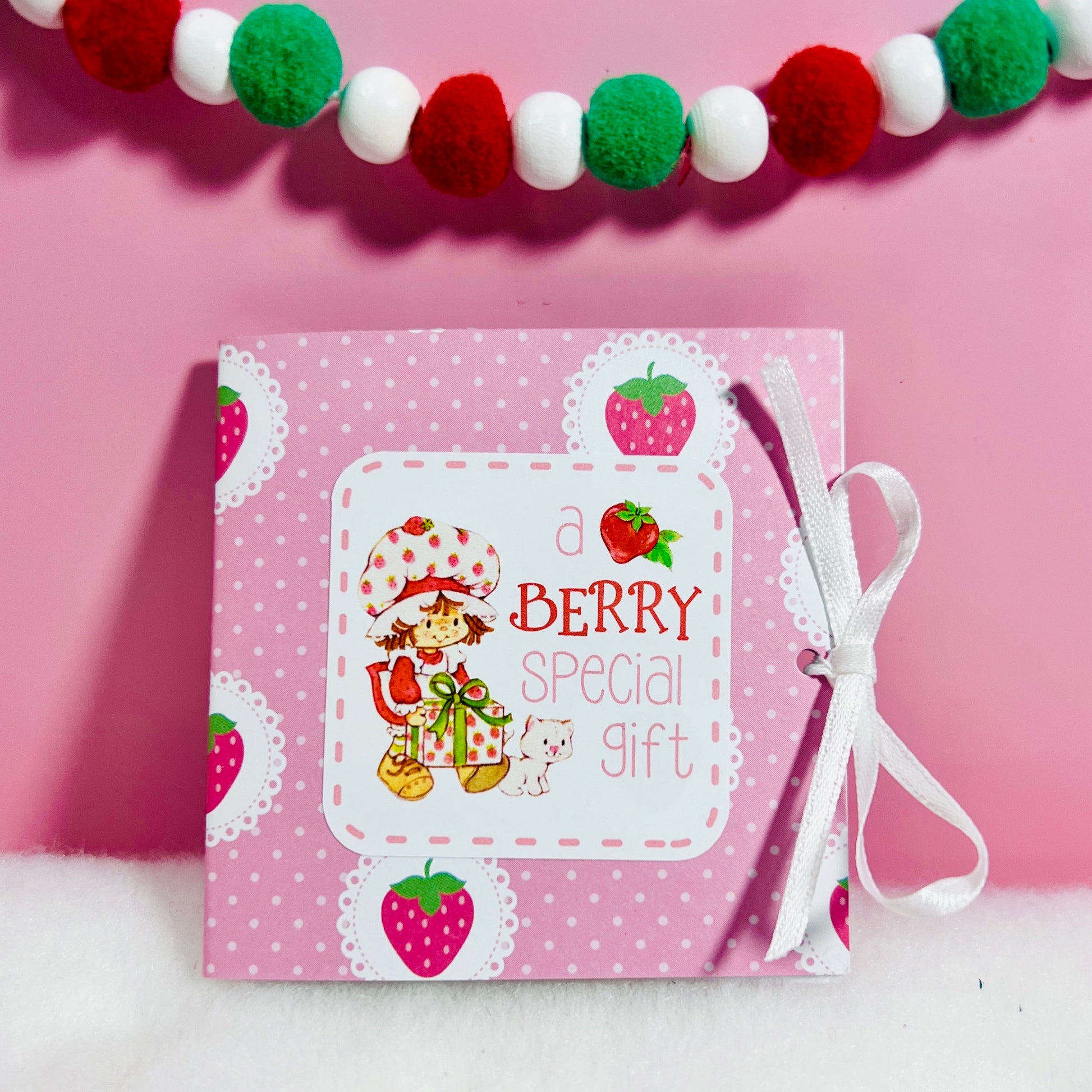Vintage Strawberry Shortcake Stick On Patch & Sticker with Matching Card: Strawberry with Doll - Dolly Magic