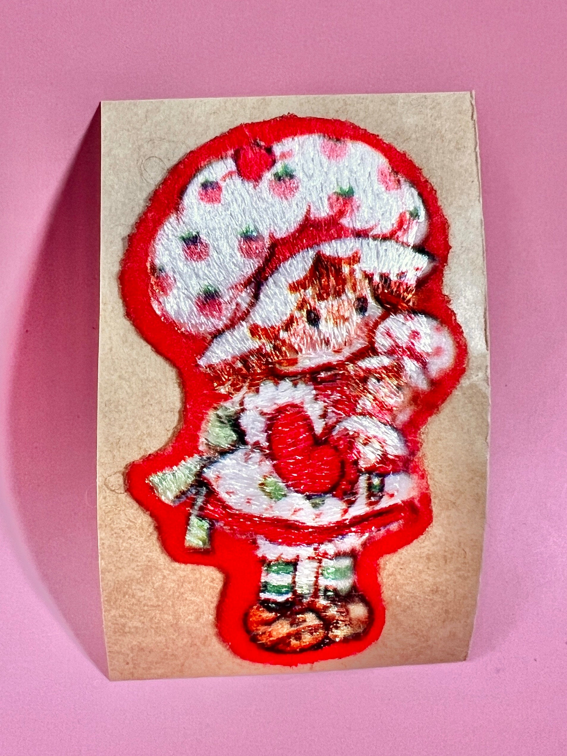 Vintage Strawberry Shortcake Stick On Patch & Sticker with Matching Card: Strawberry with Doll - Dolly Magic