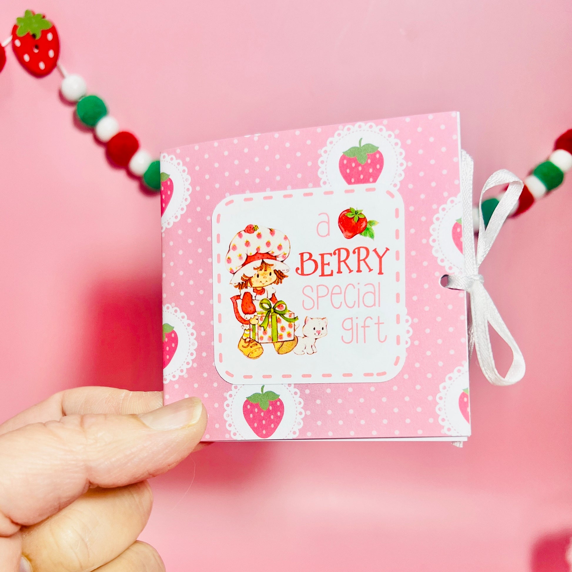 Vintage Strawberry Shortcake Stick On Patch & Sticker with Matching Card: Strawberry with Doll - Dolly Magic