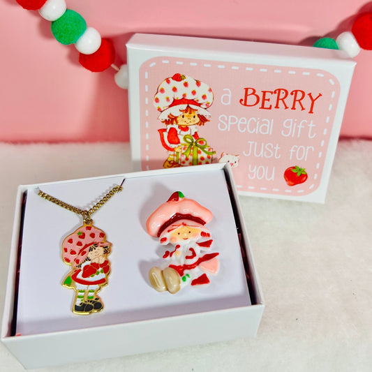 Vintage 1980s Strawberry Shortcake Pin & Necklace Set - A “Berry” Special Gift! - Dolly Magic