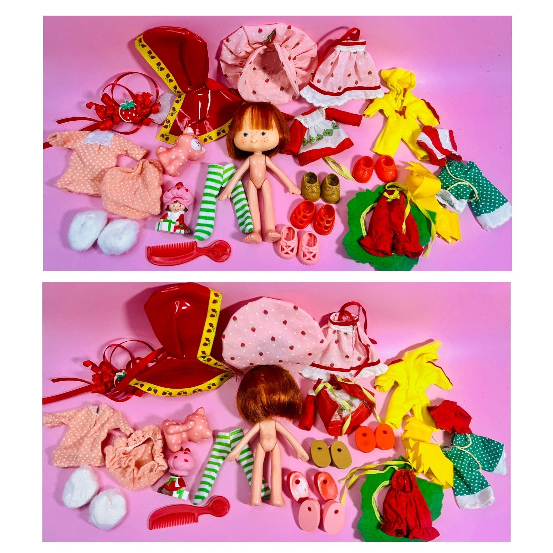 Vintage Strawberry Shortcake Gift Package! 1st Release 1979 Strawberry Shortcake Doll, Custard, 5 Outfits, Pin, Mini figure & keepsake box! - Dolly Magic
