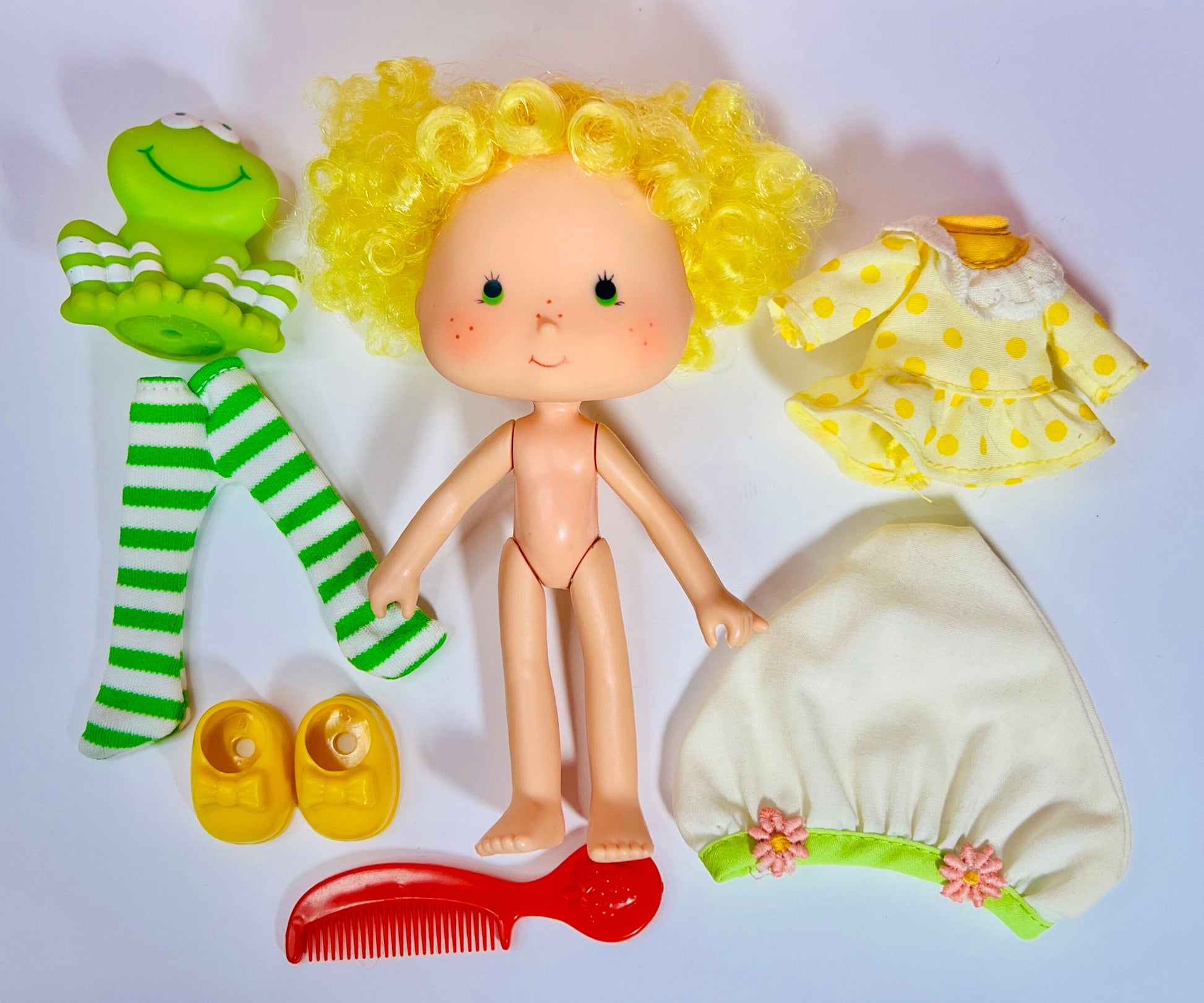 1980s Vintage Lemon Meringue Doll with Pet Frappe Frog from Strawberry Shortcake! Optional Scent and Gift Wrap! - Dolly Magic