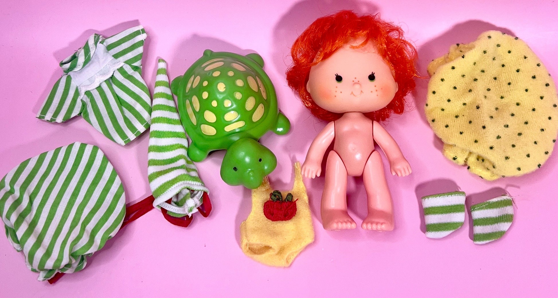 Vintage Apple Dumpling Strawberry Shortcake Doll with Pet Teatime Turtle, Plus Berry Good Nite Set! Optional SCENT and Gift Wrap! - Dolly Magic