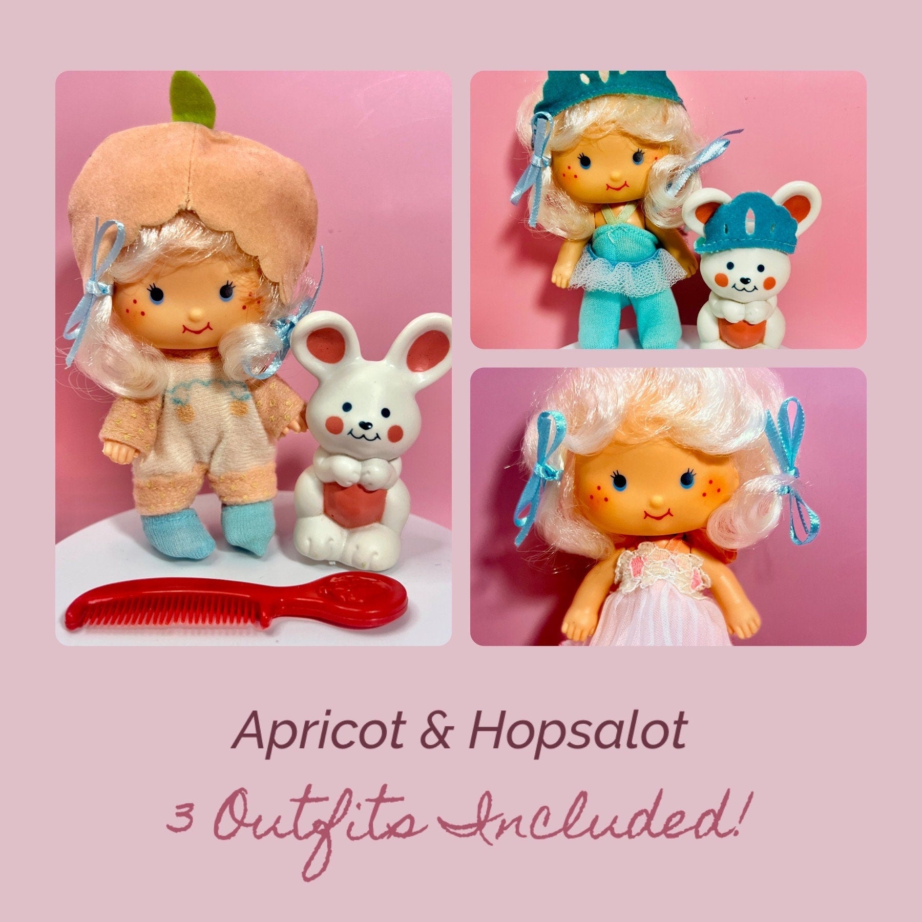 Vintage Apricot Strawberry Shortcake Doll Deluxe Package with Pet Hopsalot, Plus 2 Berry Wear Outfits! Optional SCENT and Gift Wrap! - Dolly Magic